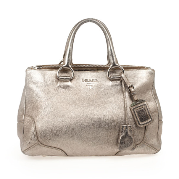 Pre Owned Prada Metallic Leather Tote