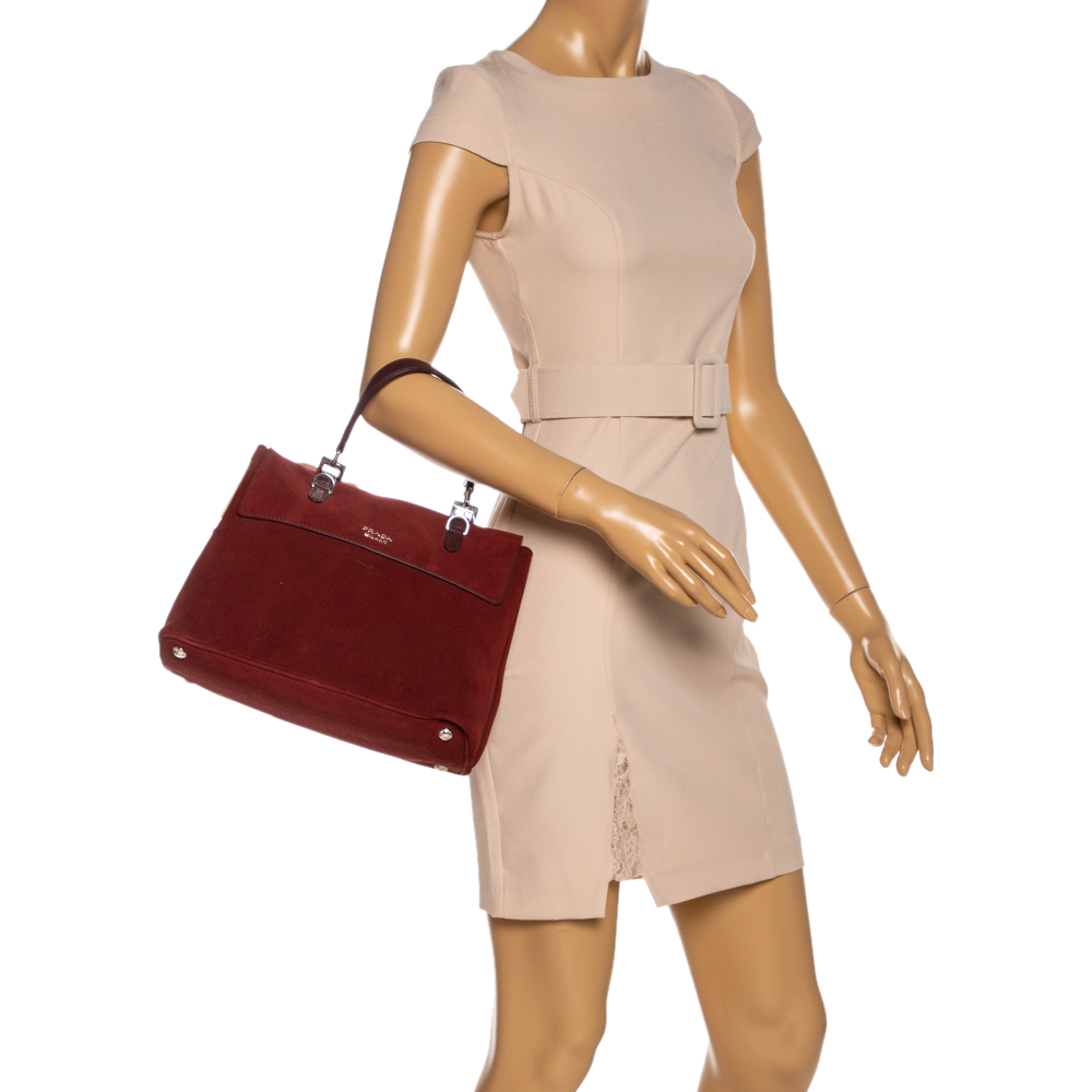 

Prada Burgundy Suede and Leather Medium Single Flap Top Handle Bag