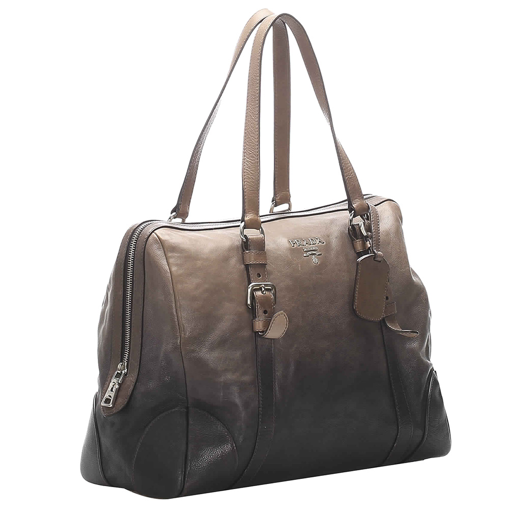 

Prada Brown/Black Leather Tote Bag