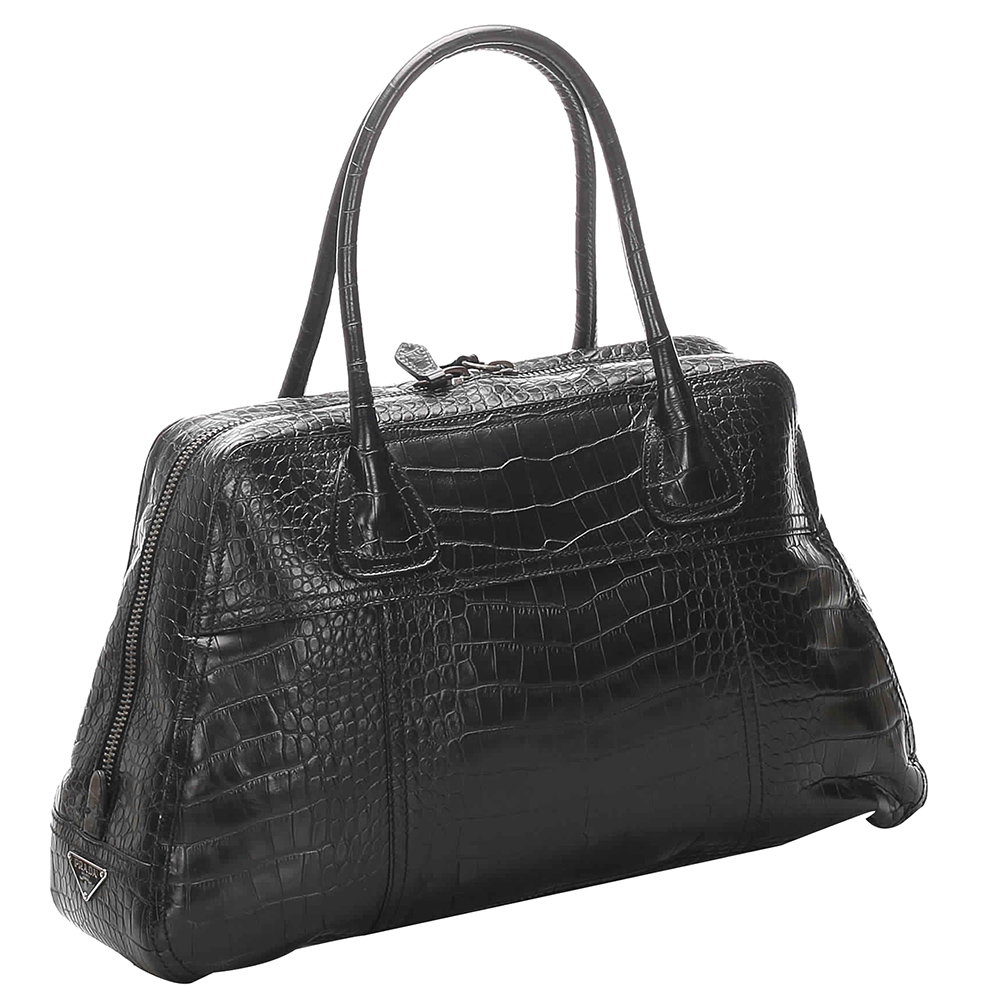 

Prada Black Embossed Leather Tote Bag