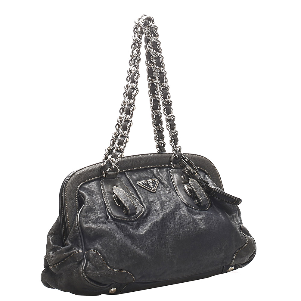 

Prada Black Leather Frame Shoulder Bag