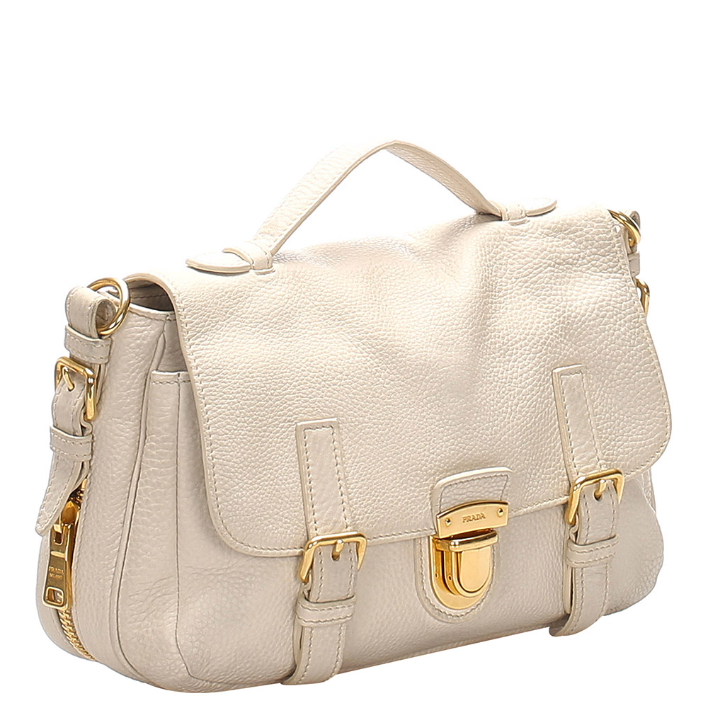 

Prada White Leather Vitello Daino Satchel