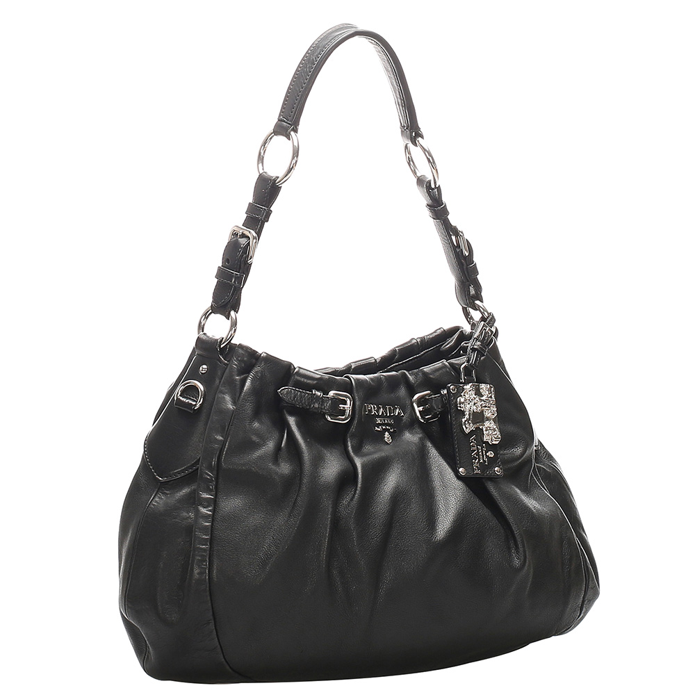 

Prada Black Leather Soft Calf Pleated Shoulder Bag