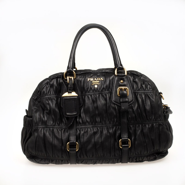 Prada Black Leather Gaufre Bowler Bag