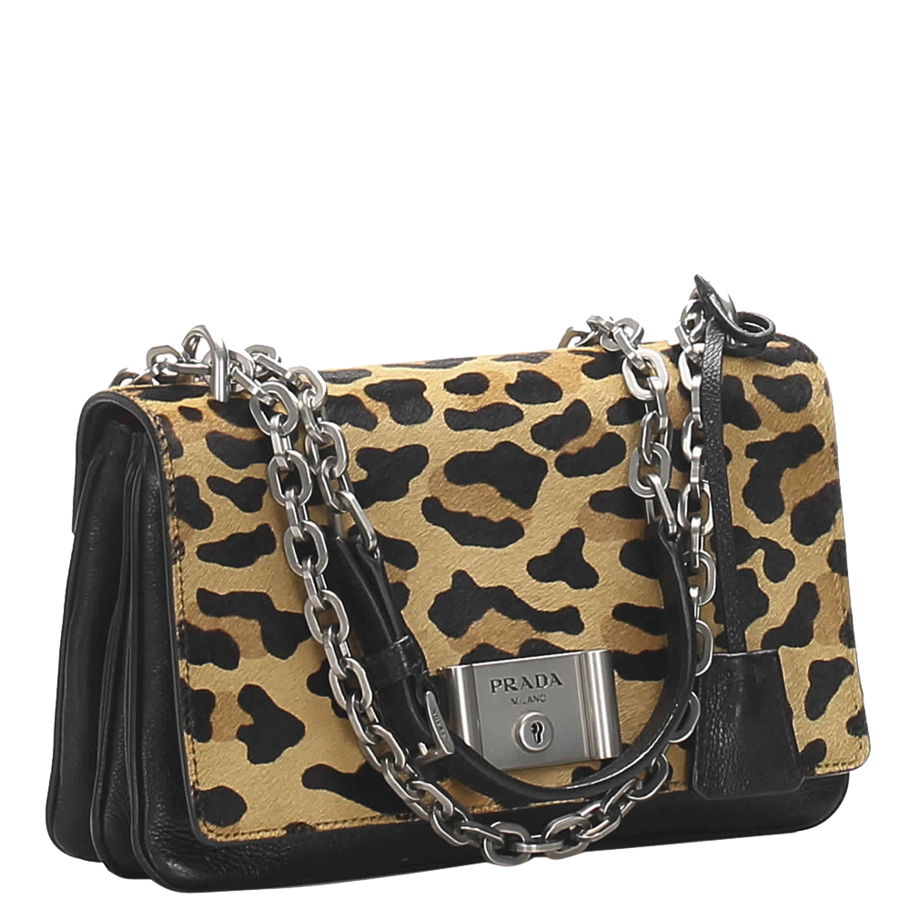 

Prada Brown/Black Cavallino And Glace Crossbody Bag, Multicolor
