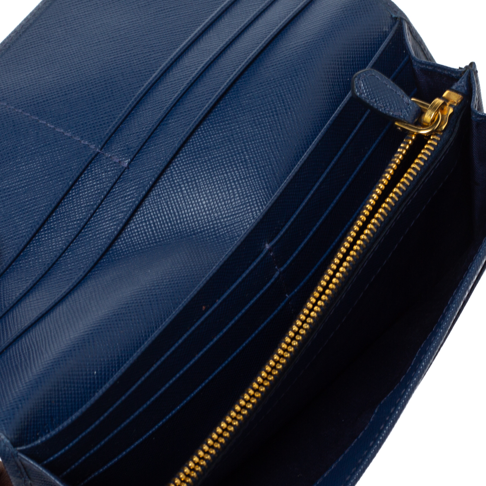 

Prada Blue Saffiano Leather Continental Wallet
