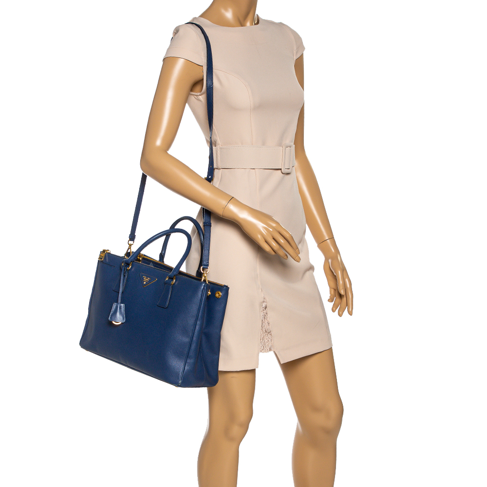 

Prada Blue Saffiano Lux Leather Medium Galleria Double Zip Tote