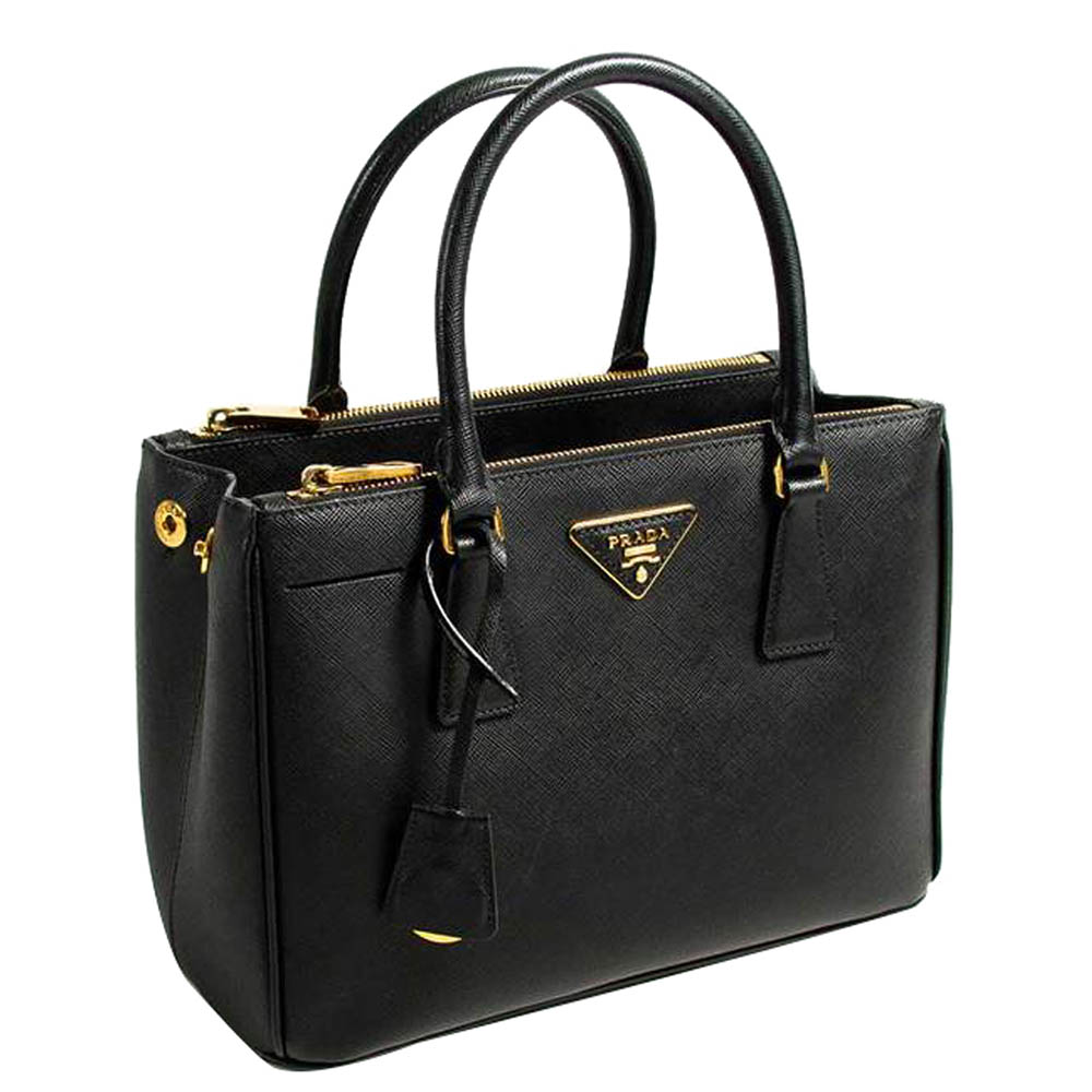 

Prada Black Saffiano Leather  Galleria Double Zip Tote Bag