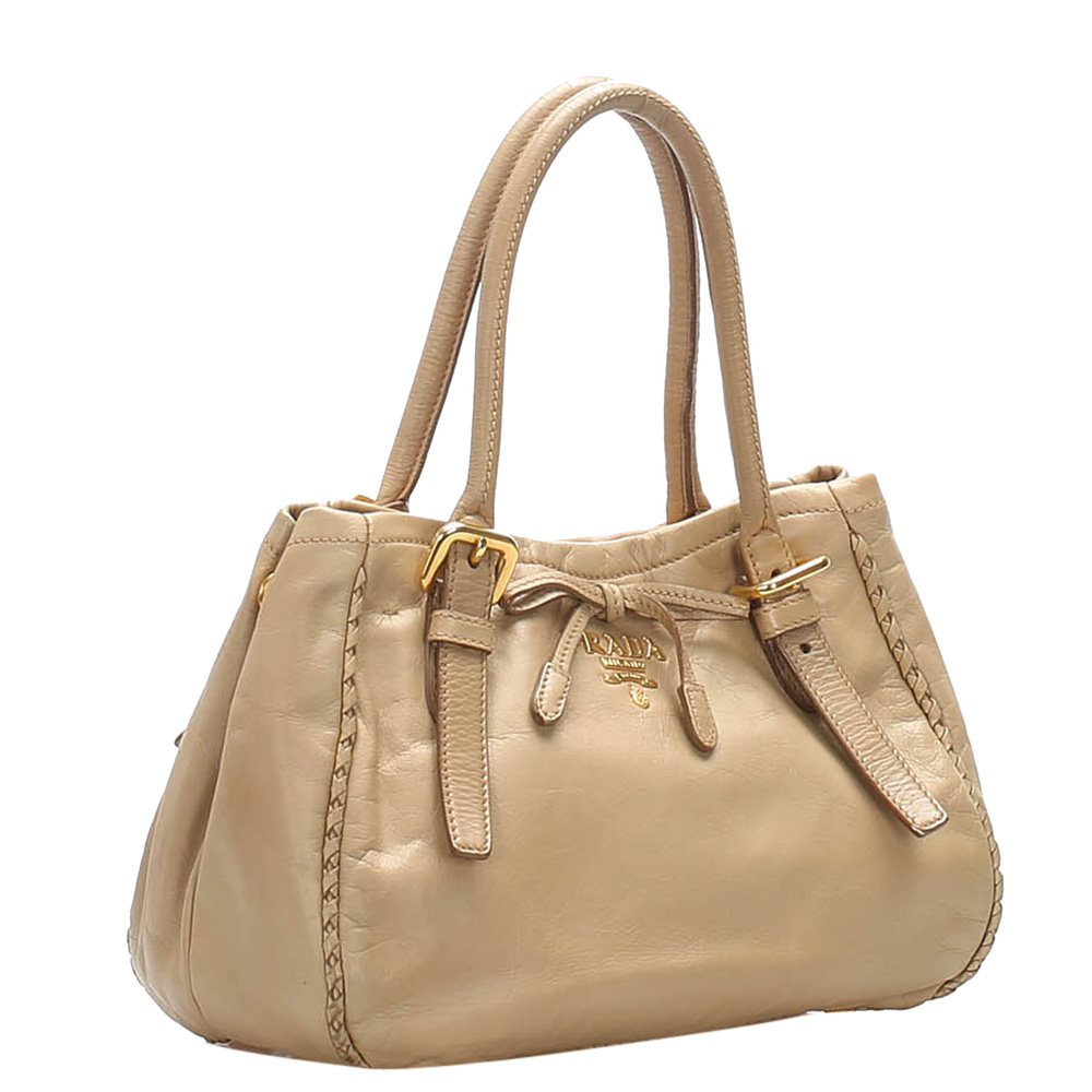 

Prada Brown Leather Bow Satchel, Beige