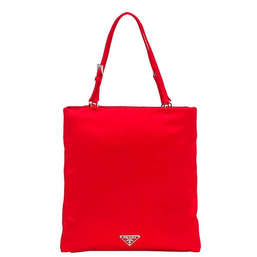 

Prada Red Satin Rose Tote, Multicolor