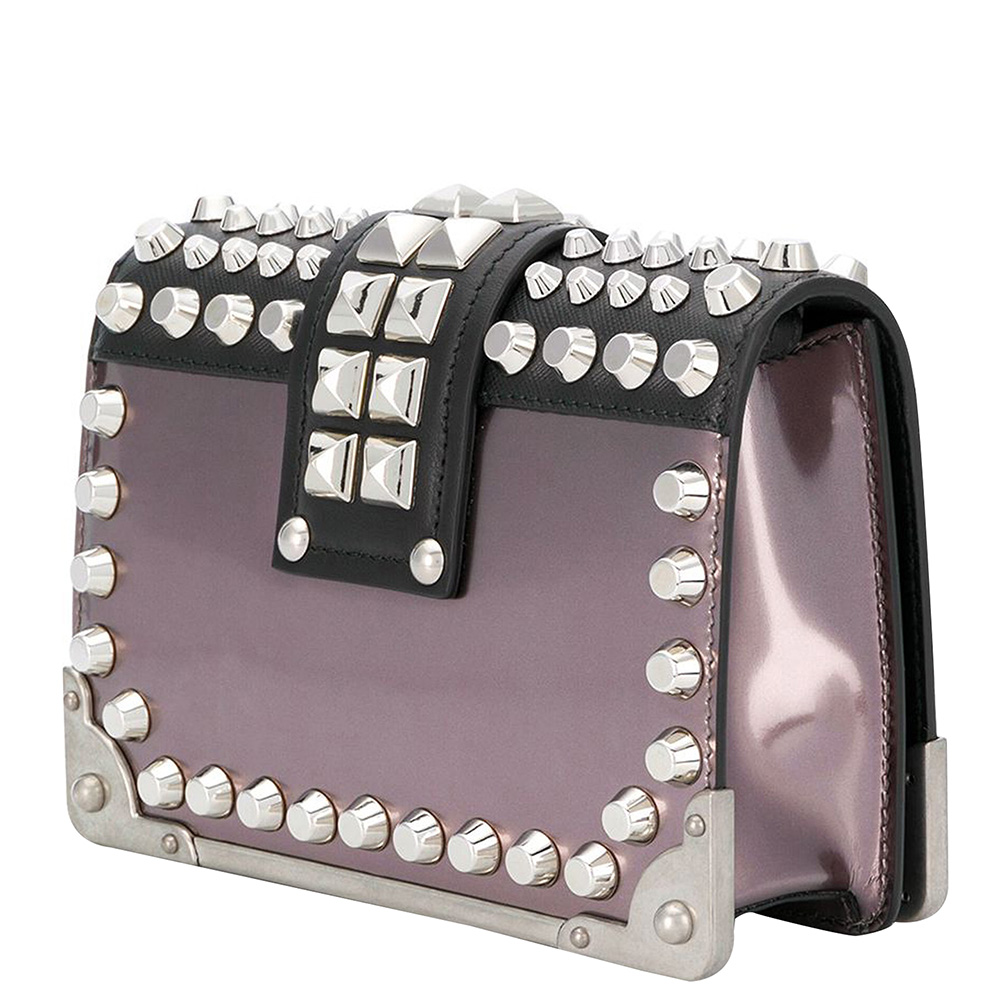 

Prada Purple Leather Studded Cahier Crossbody Bag, Black