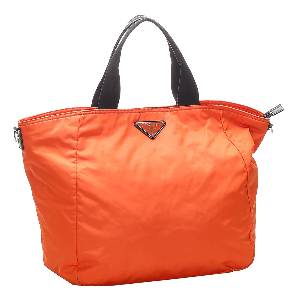 

Prada Orange Nylon Tessuto Tote Bag, Black