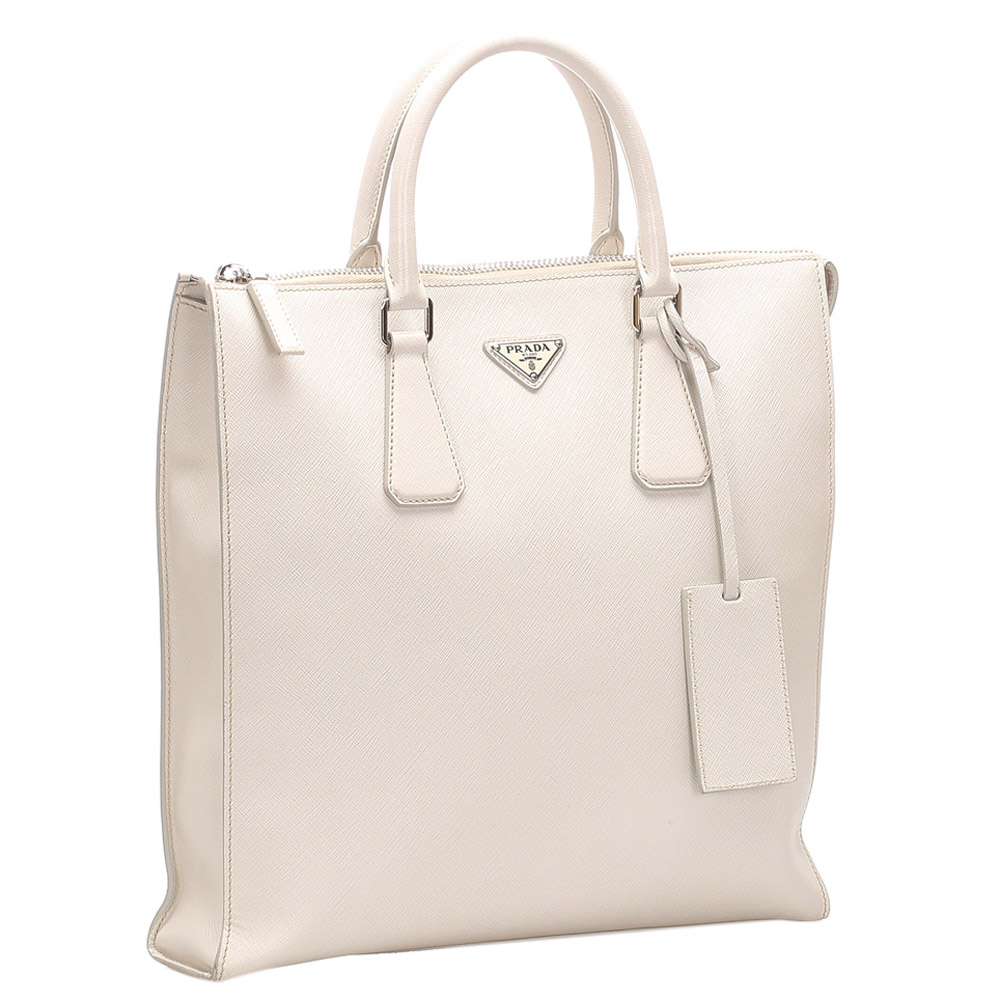 

Prada White Saffiano Leather Tote Bag