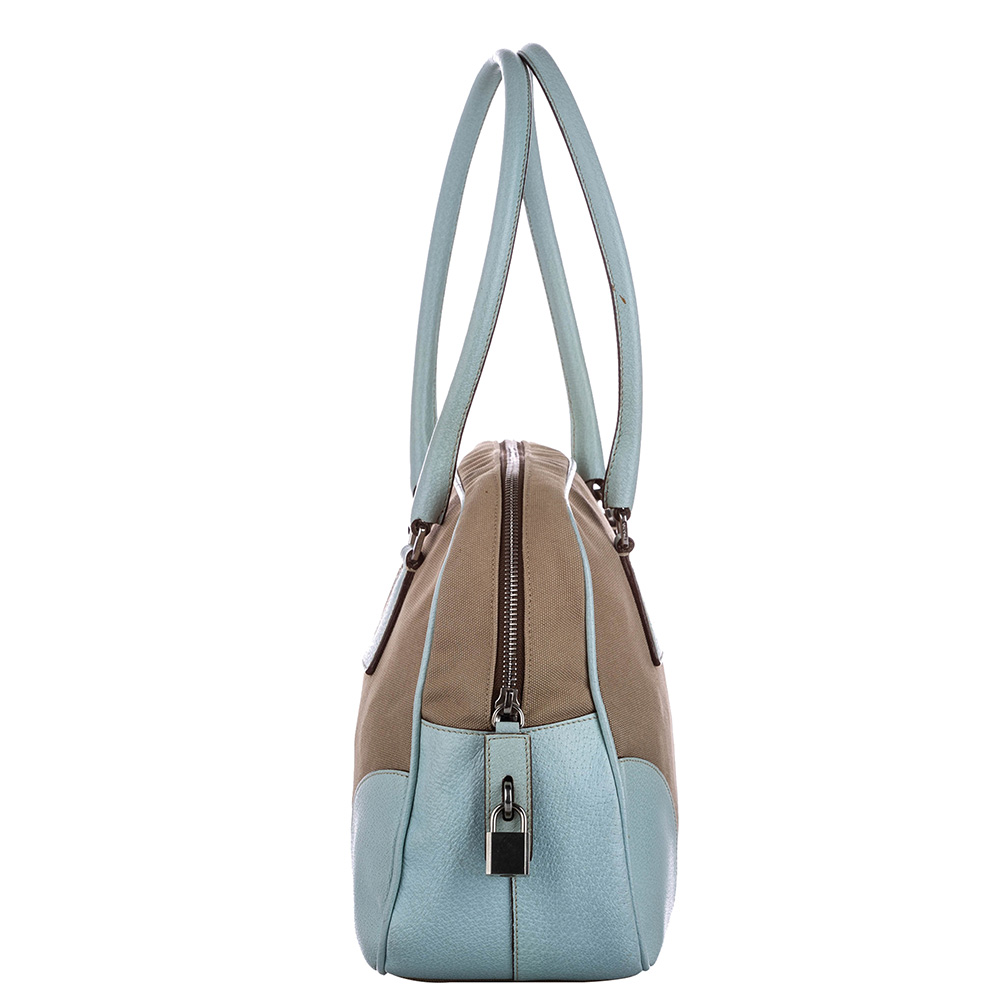 

Prada Brown/Blue Canvas And Leather Satchel, Multicolor
