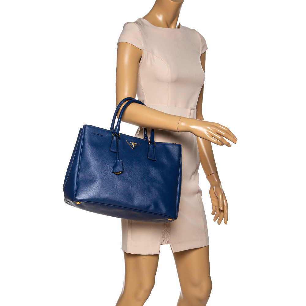 

Prada Blue Saffiano Lux Leather Large Double Zip Tote