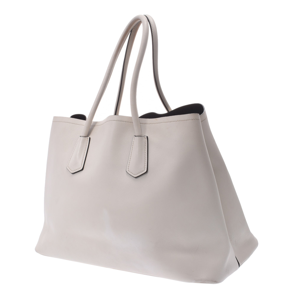 

Prada White Saffiano Leather Cuir Double Tote Bag