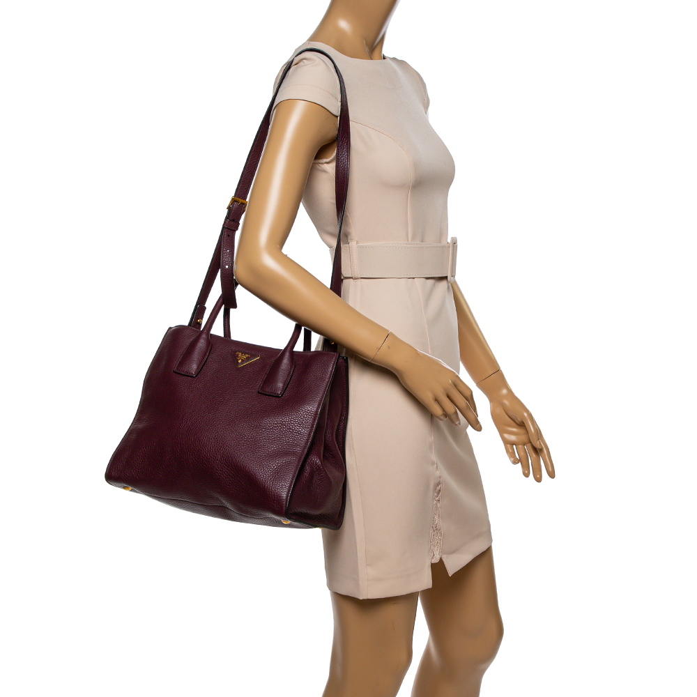 

Prada Burgundy Vitello Danio Leather Shopper Tote