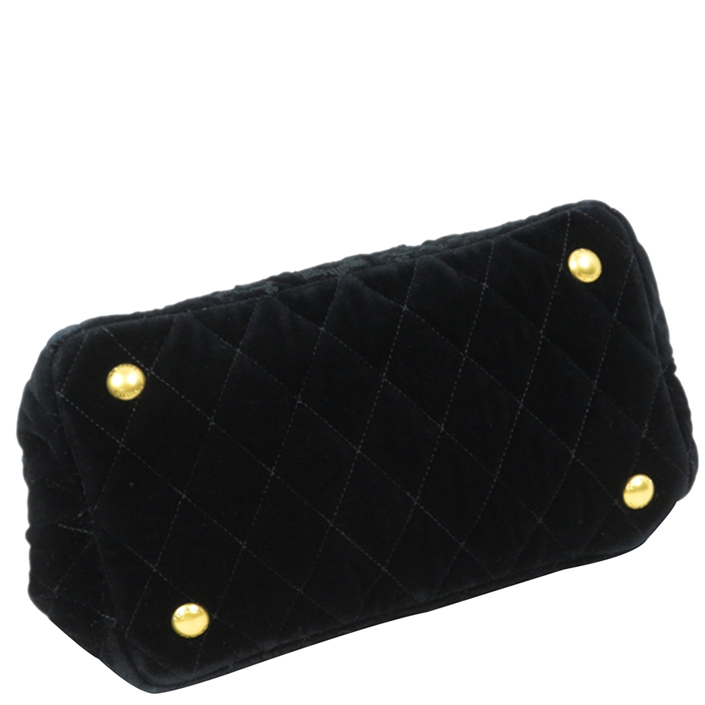 

Prada Black Leather Velour Impuntu Vintage Satchel Bag