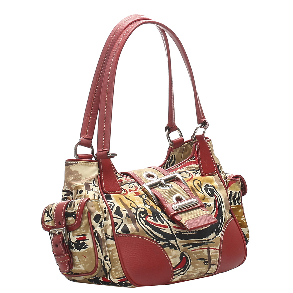 

Prada Red Stampato Venice Nylon And Leather Satchel, Multicolor