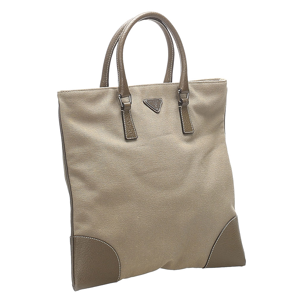 

Prada Brown Canvas And Leather Tote Bag, Beige