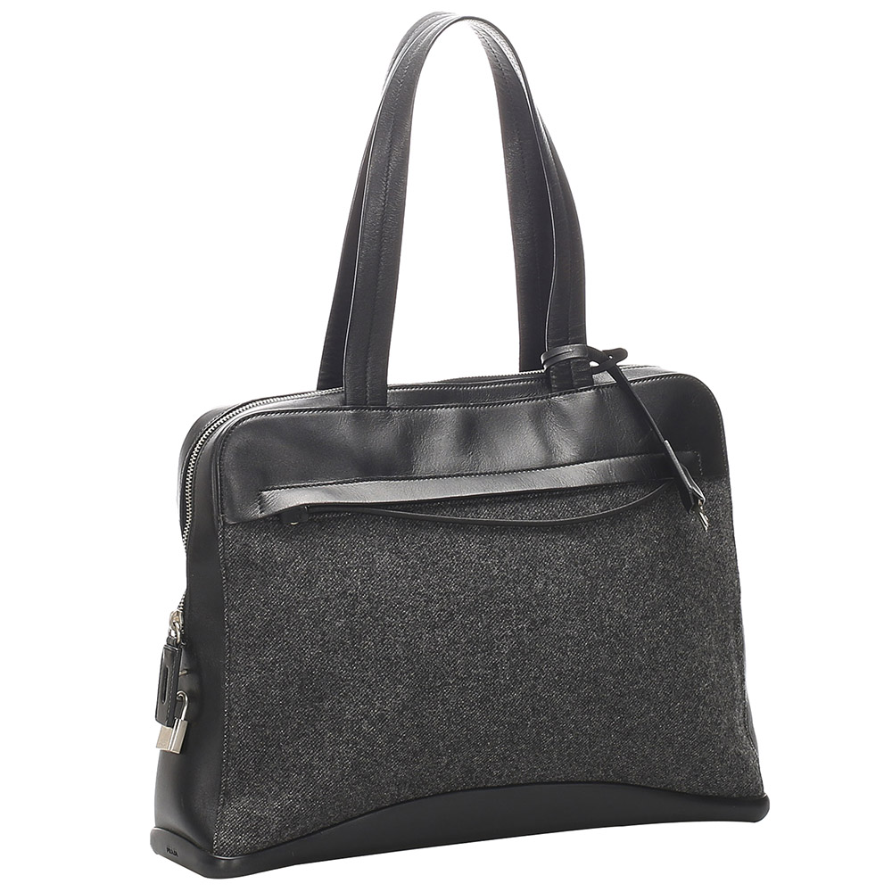 

Prada Black Wool And Leather Shoulder Bag