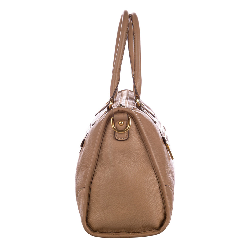 

Prada Brown Leather Vitello Daino Satchel Bag, Beige