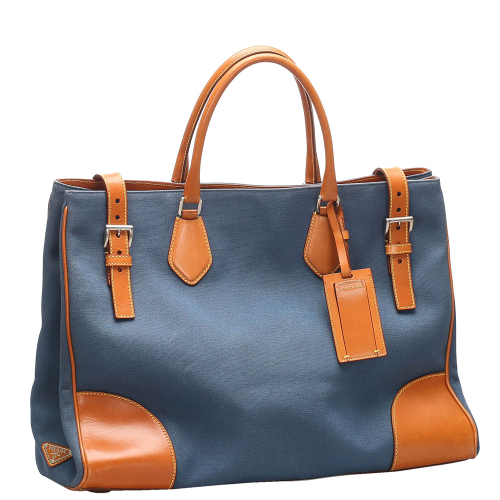 

Prada Blue Denim and Leather Canapa Tote Bag