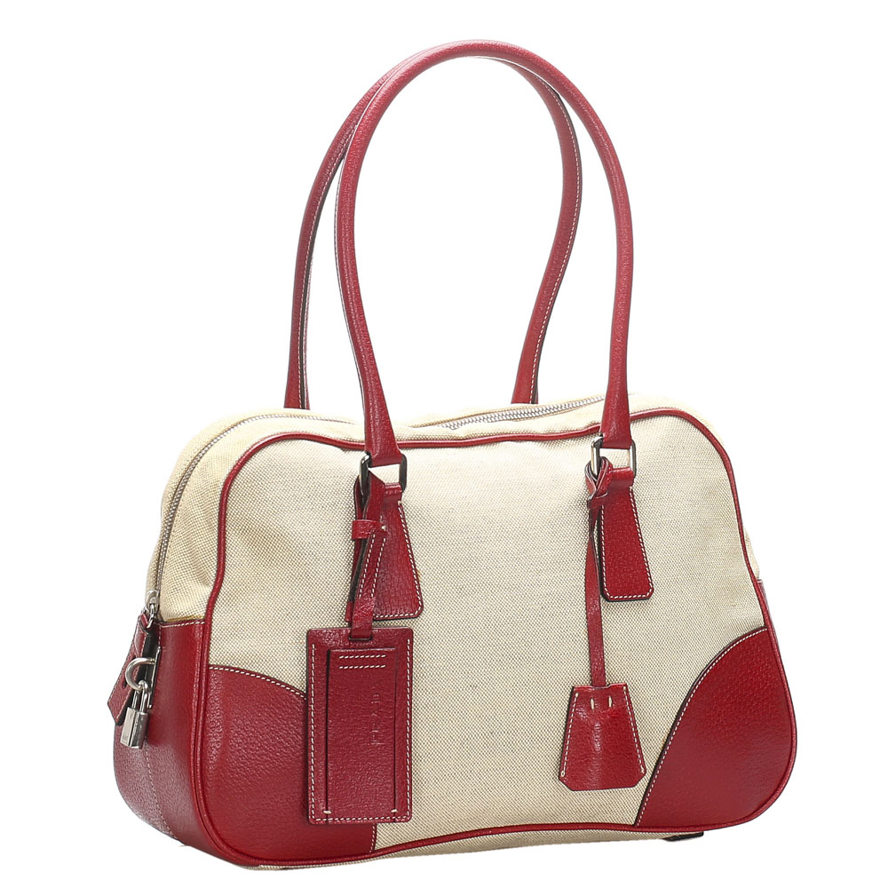 

Prada Red/White Canvas Shoulder Bag