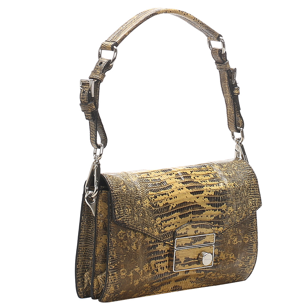 

Prada Brown/Beige Sound Lock Python Leather Shoulder Bag