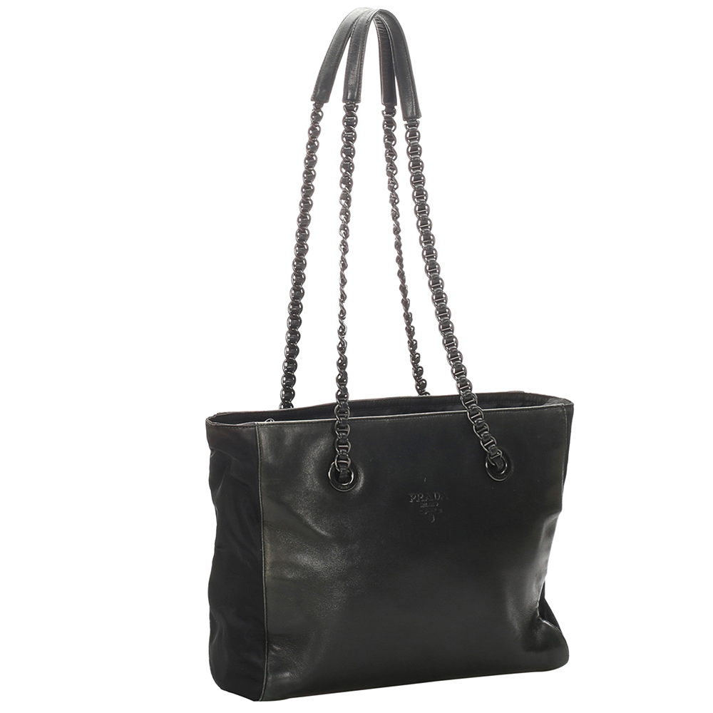 

Prada Black Leather Chain Tote