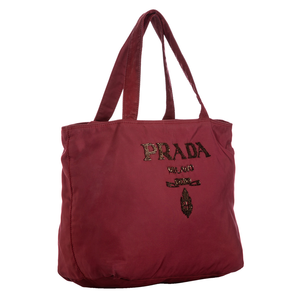 

Prada Red Tessuto Embellished Tote Bag