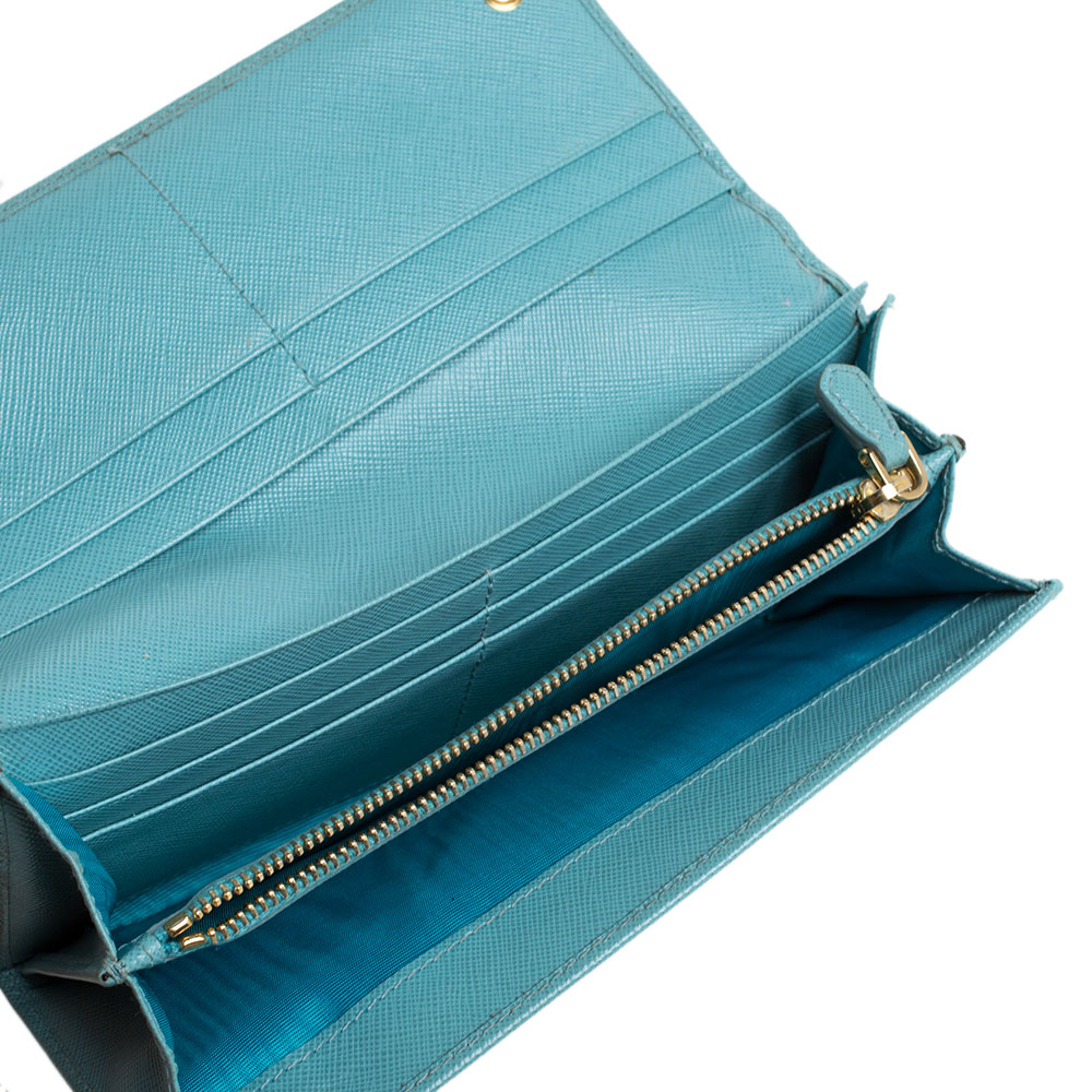 

Prada Light Blue Saffiano Leather Continental Flap Wallet