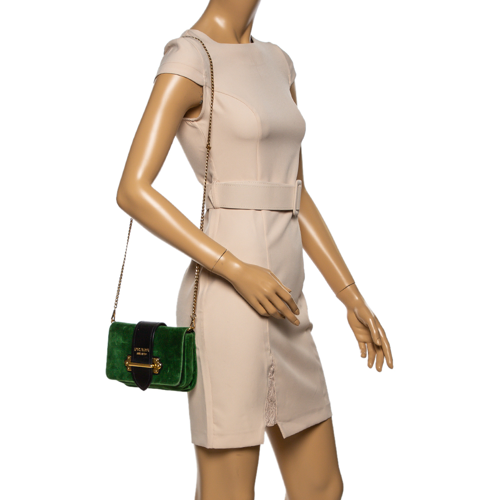 

Prada Green/Black Velvet and Leather Cahier Shoulder Bag