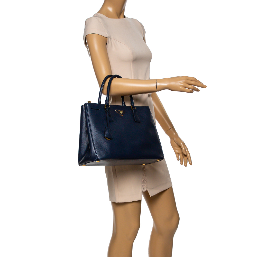 

Prada Navy Blue Saffiano Lux Leather Large Double Zip Tote