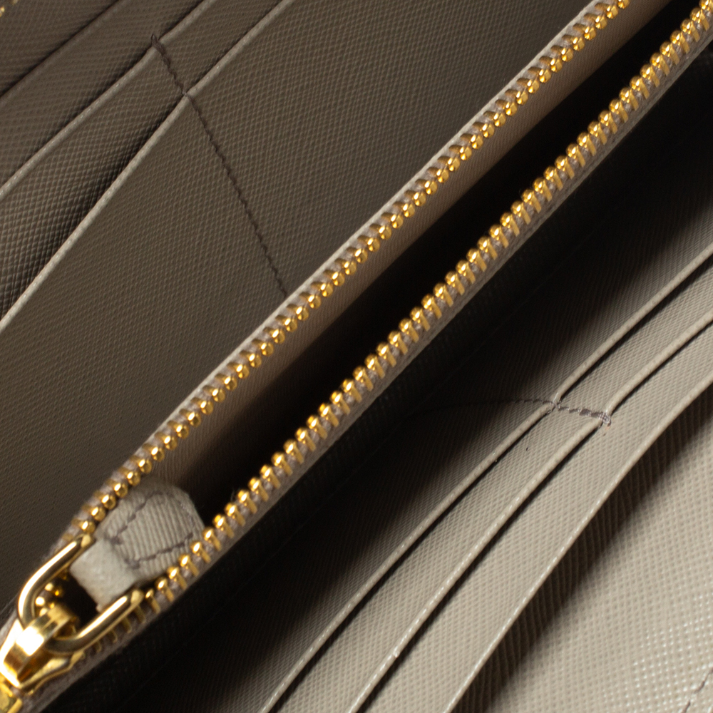 

Prada Beige Saffiano Lux Leather Zip Around Continental Wallet