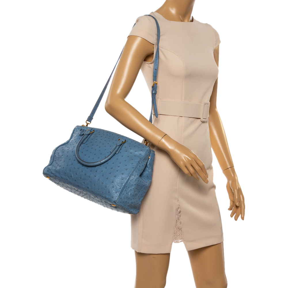 

Prada Blue Ostrich Medium Galleria Double Zip Tote