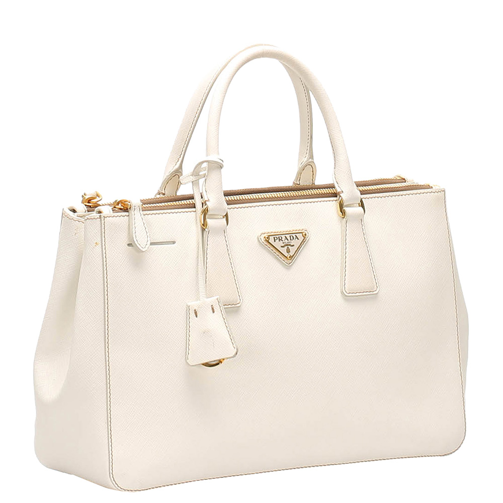 

Prada White Saffiano Galleria Double Zip Bag