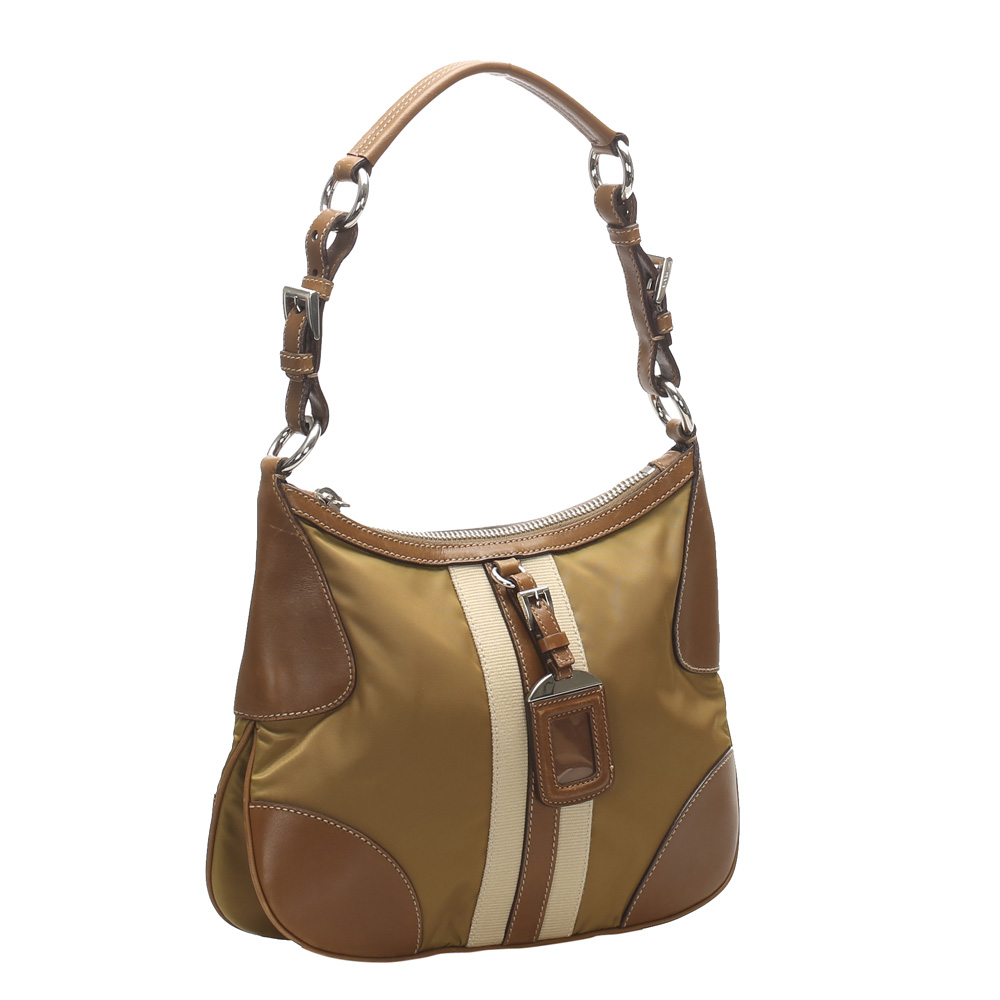 

Prada Brown Leather trimmed Tessuto Bag