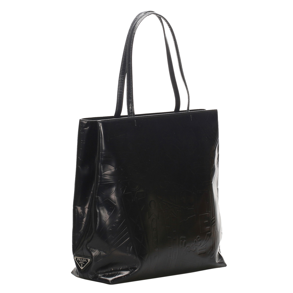 

Prada Black Embossed Leather Tote Bag