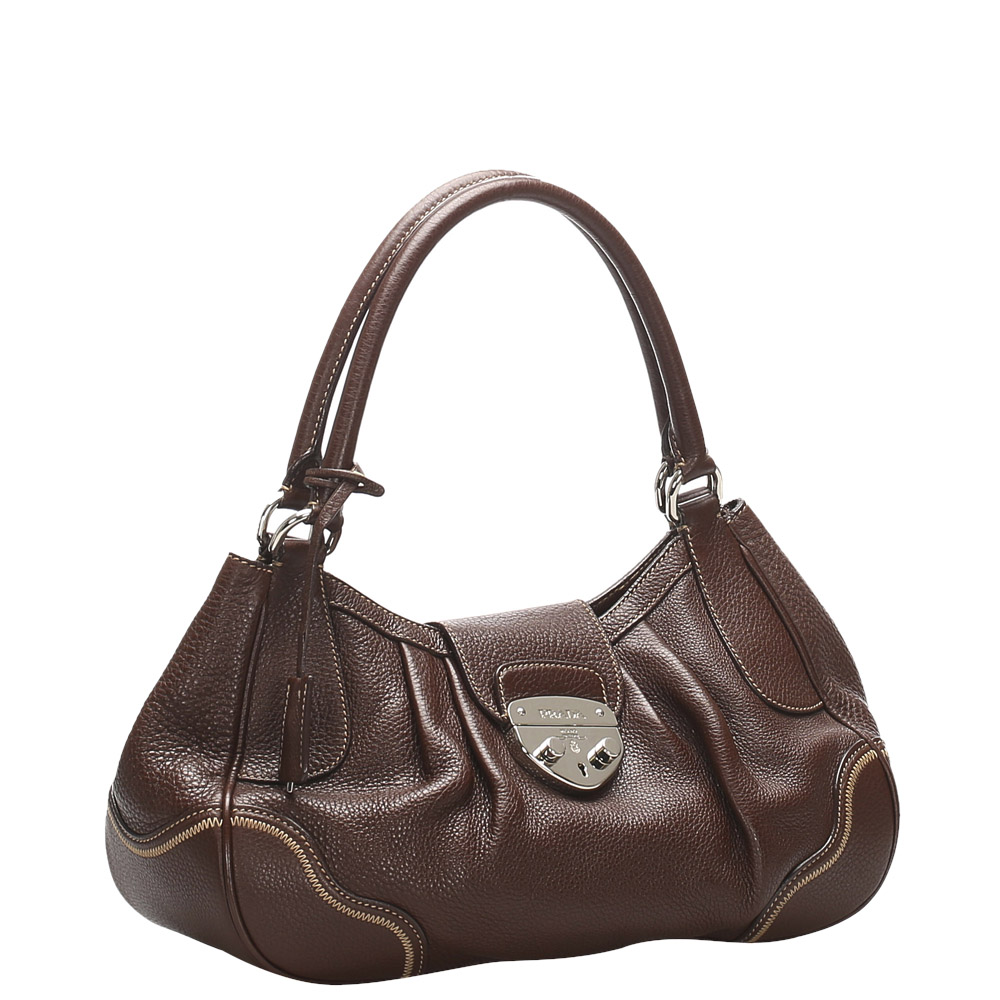 

Prada Brown Vitello Daino Leather Sound Lock Bag