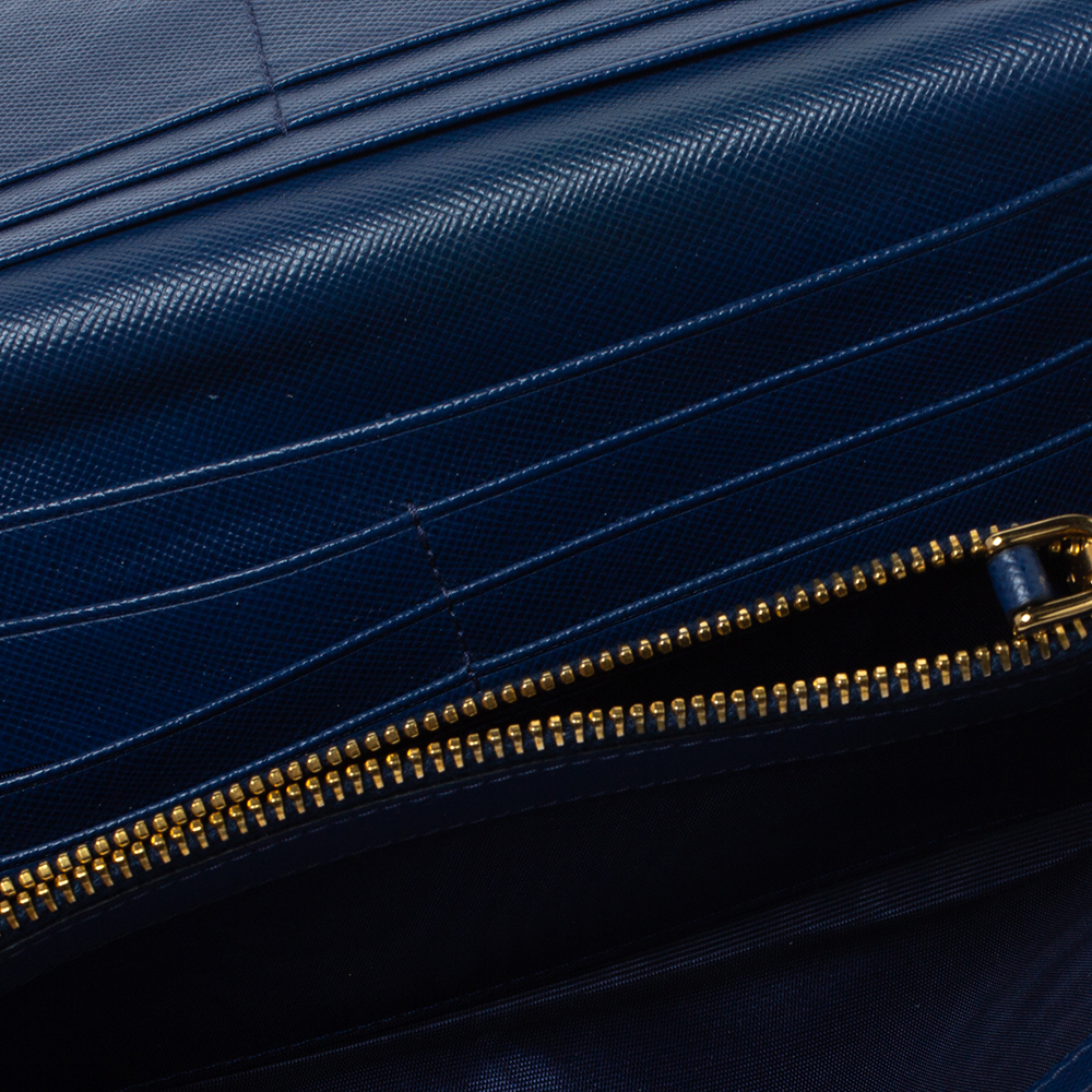 

Prada Blue Saffiano Lux Leather Flap Continental Wallet