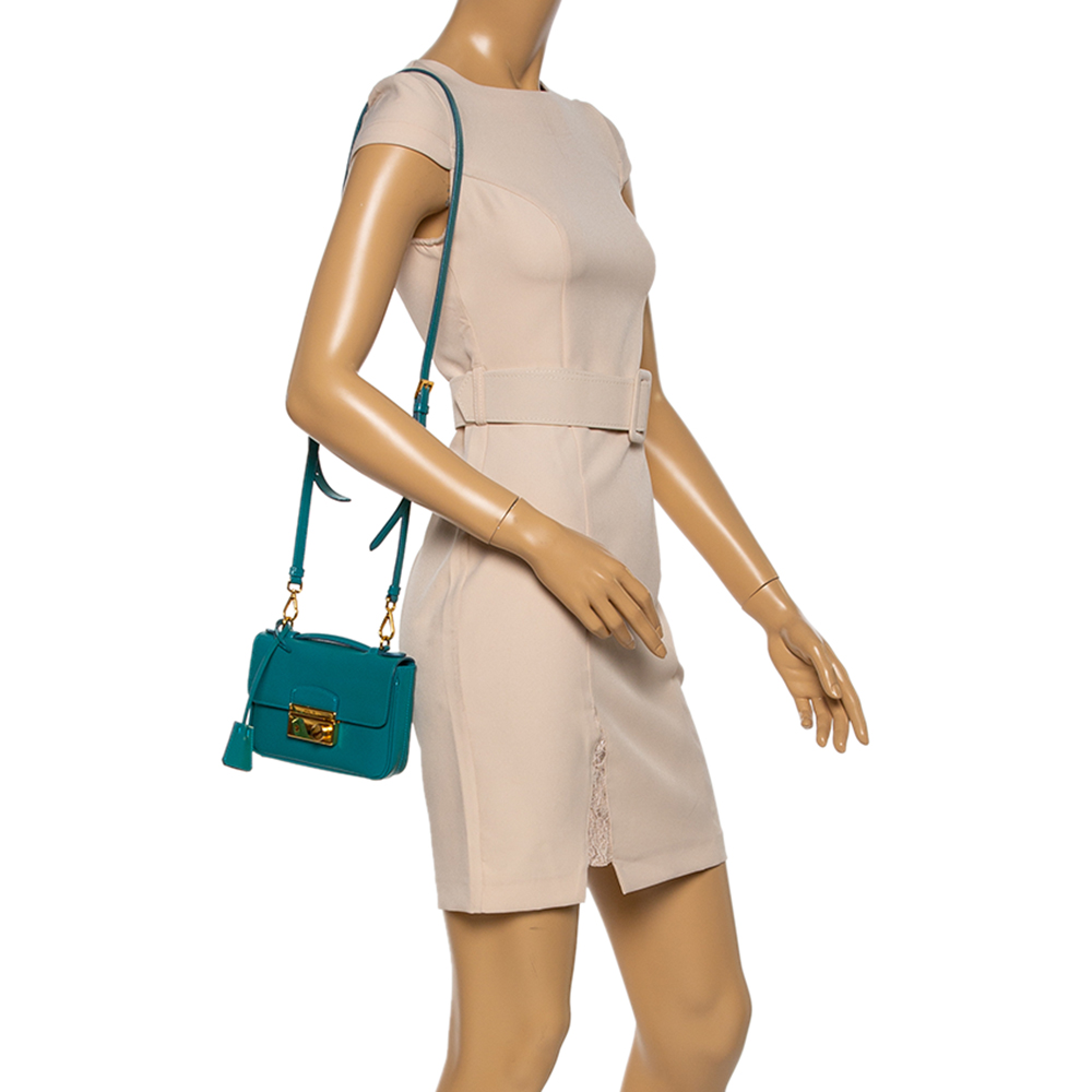 

Prada Turquoise Saffiano Vernic Leather Mini Crossbody Bag, Blue