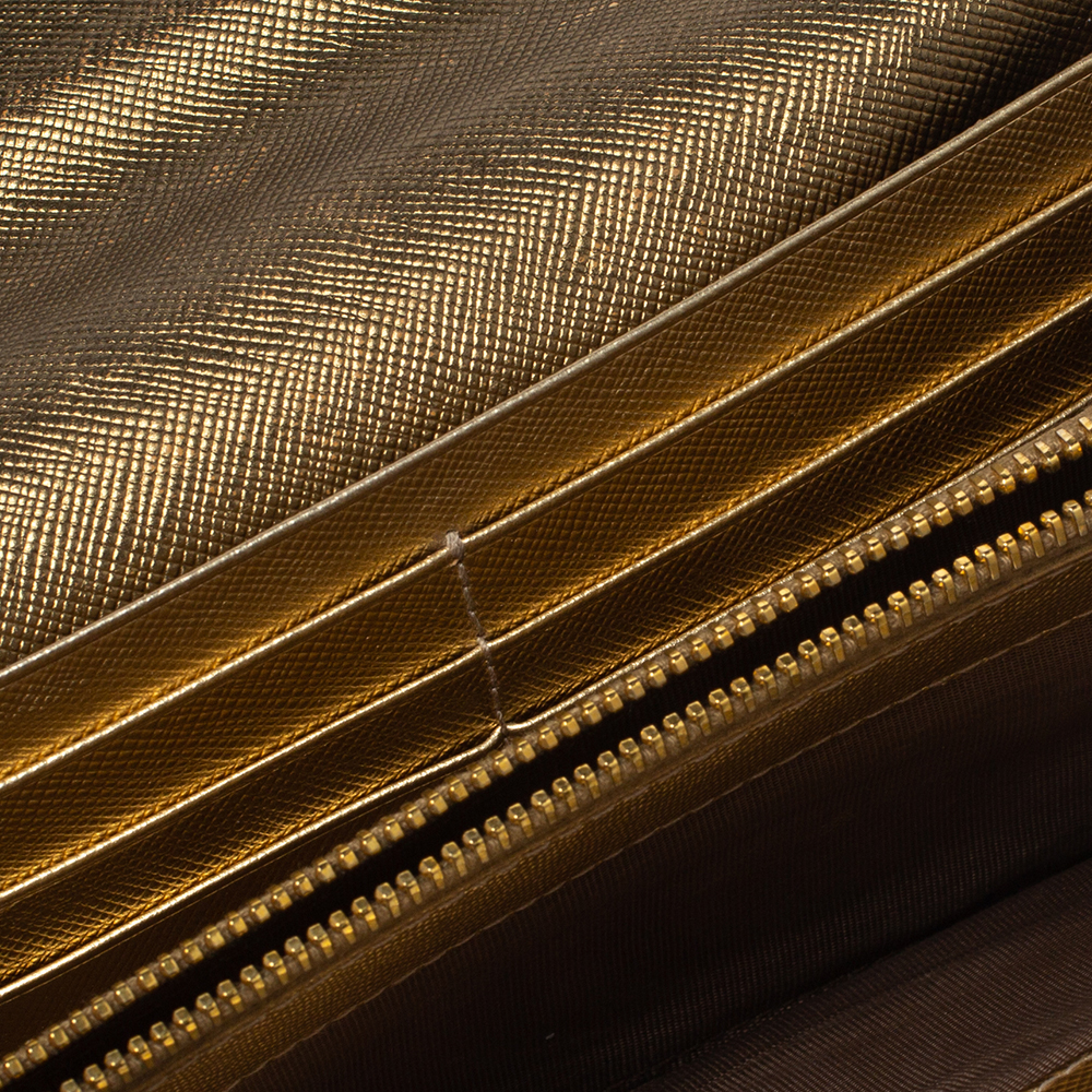 

Prada Metallic Gold Saffiano Leather Continental Wallet