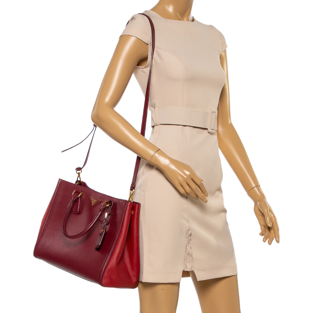 

Prada Bicolor Saffiano Lux Leather Tote, Red