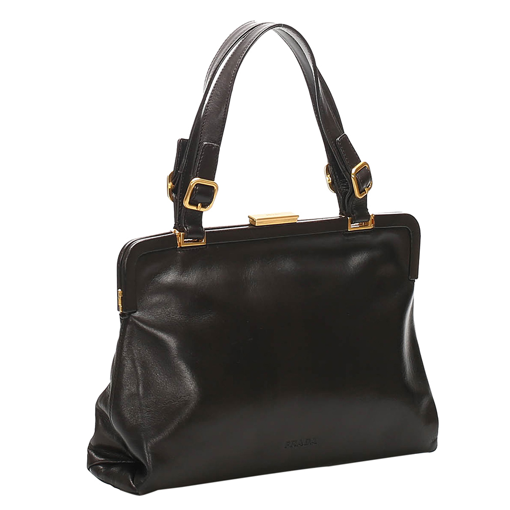 

Prada Black Leather Frame Shoulder Bag
