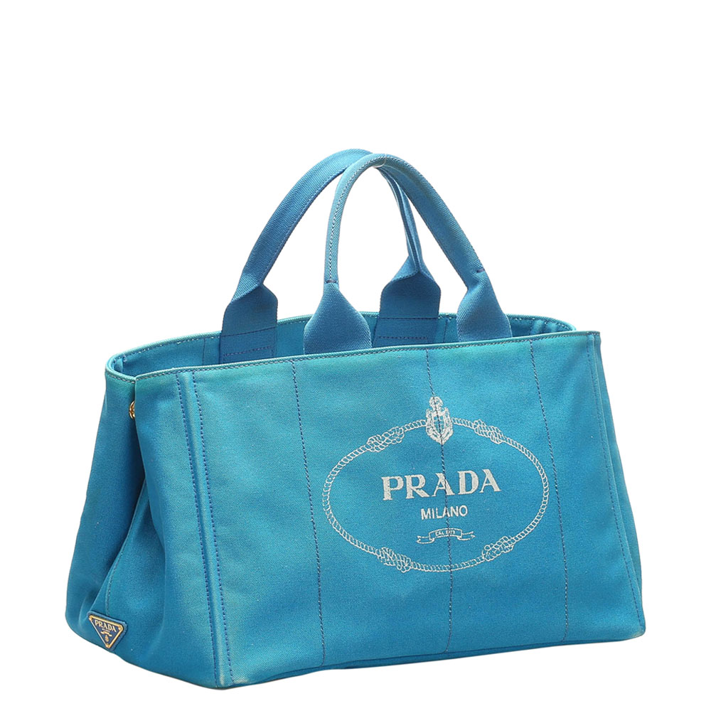 

Prada Blue Canvas Canapa Tote Bag