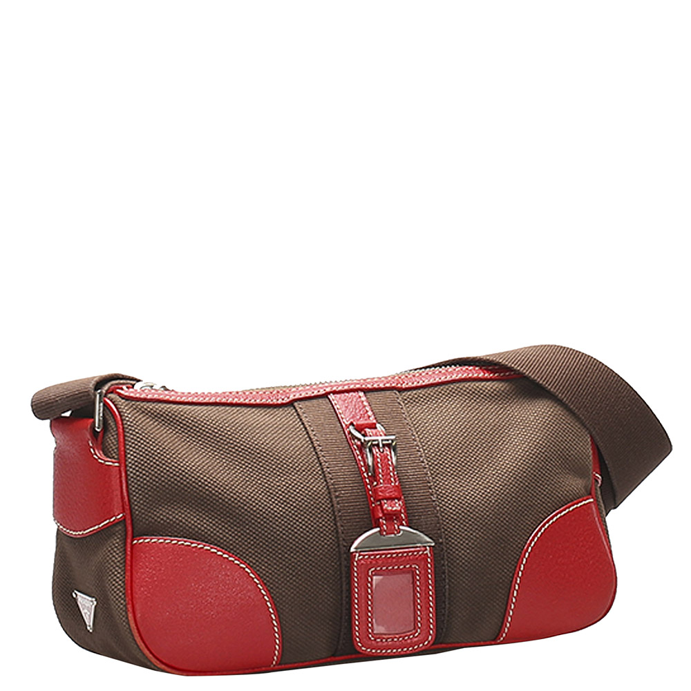 

Prada Red/Brown Canvas Shoulder Bag