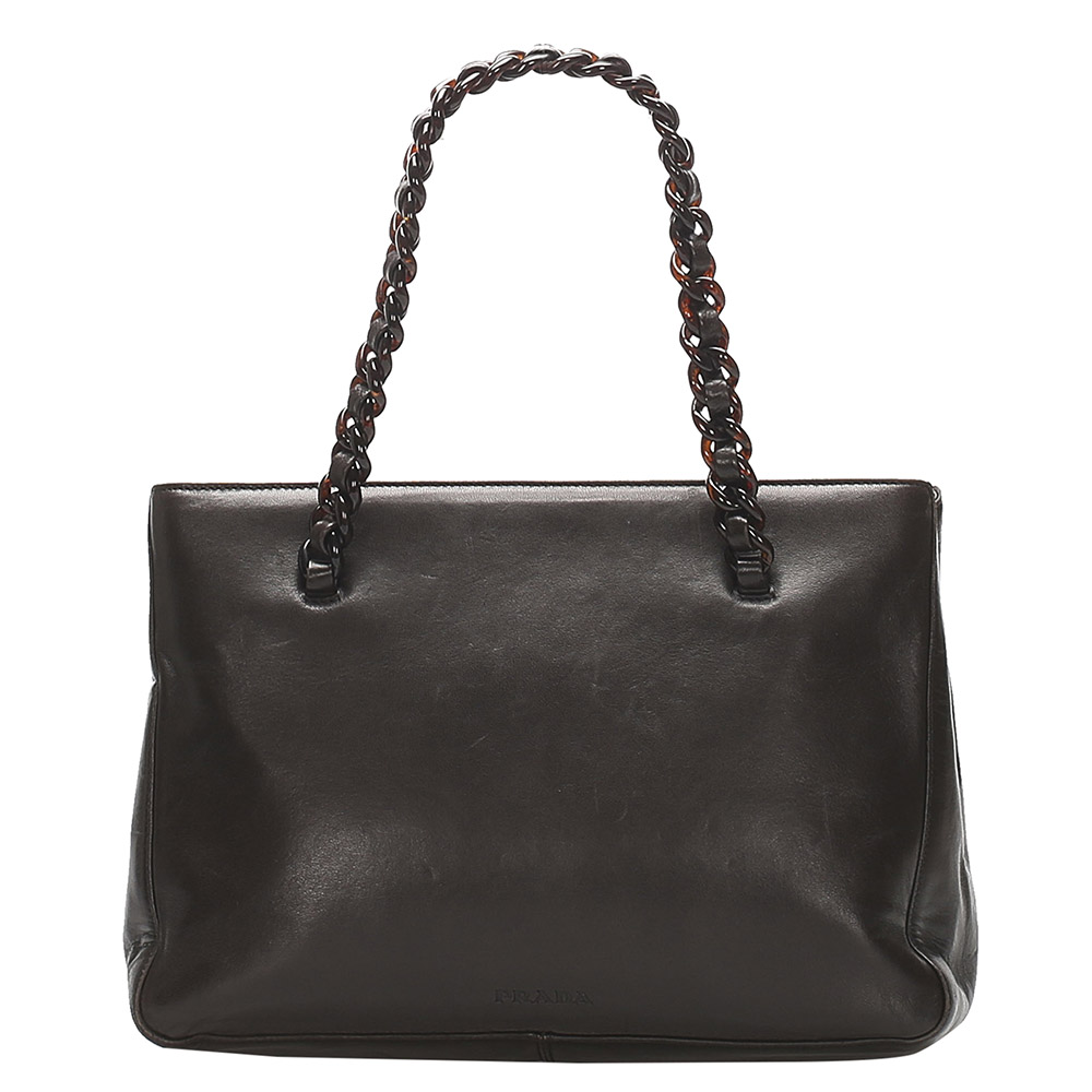 Pre Owned Prada Black Leather Chain Shoulder Bag