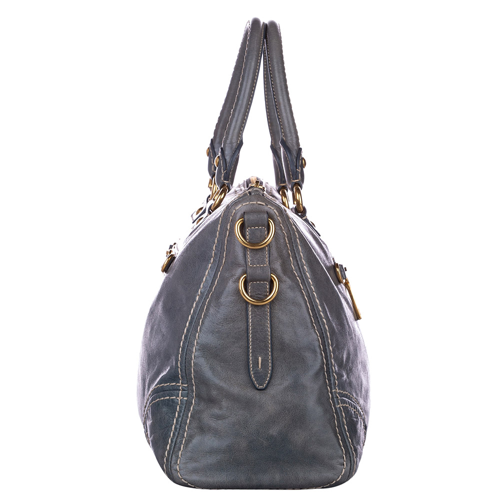 

Prada Blue Leather Vitello Shine Bag