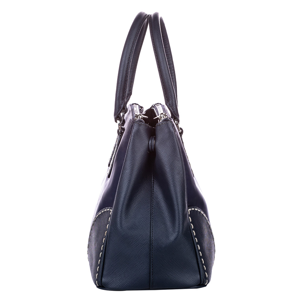 

Prada Blue Leather-trimmed Canvas City Stitch Bag